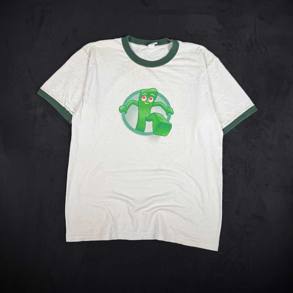 Y2K Mens Gumby Prema Toy Co Graphic Ringer T-Shirt Vintage 2001 Large